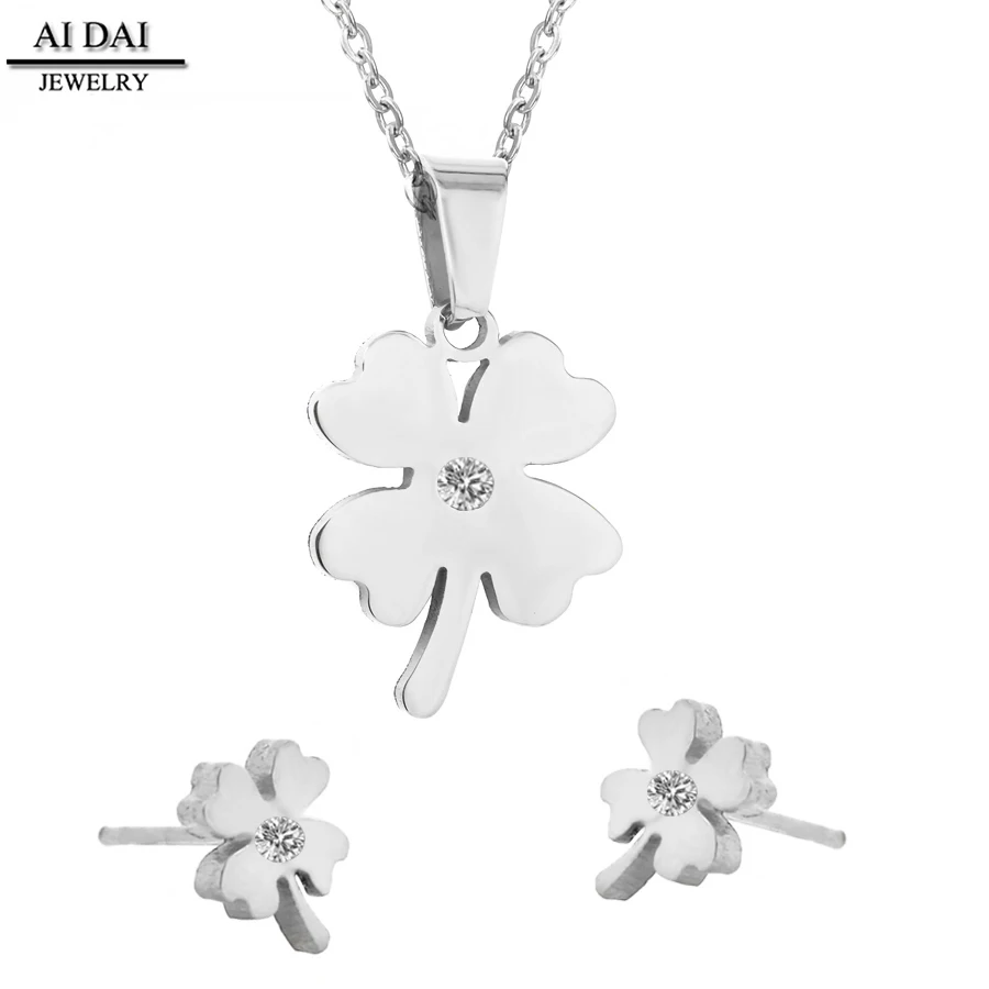 

Stainless Steel Woman Jewelry Sets Korean fashion four - leaf clover joyas acero Jewelry Necklace,Earring sets