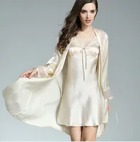 

Women 100% charmeuse satin silk nightgowns and robe set silk nighties FLKT613