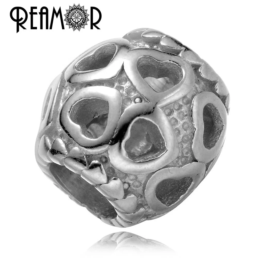 

REAMOR Gold-color 316l Stainless Steel Hollow Surround Heart European Charm Beads For Pan Bracelet Jewelry Making Wholesale