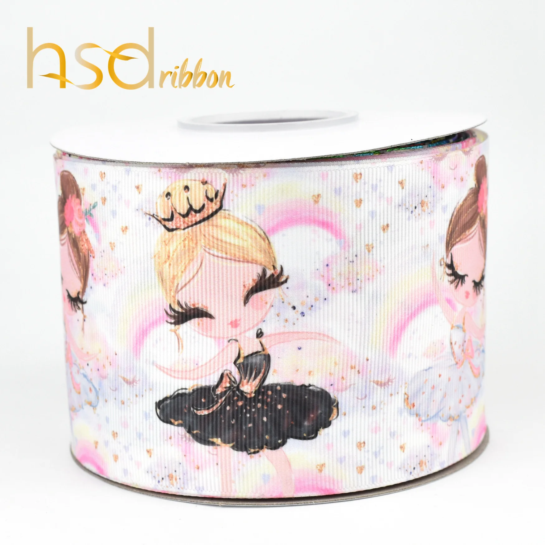 

HSDRibbon 38MM 75MM designer make us dancer Pattern HT printed grosgrain ribbon