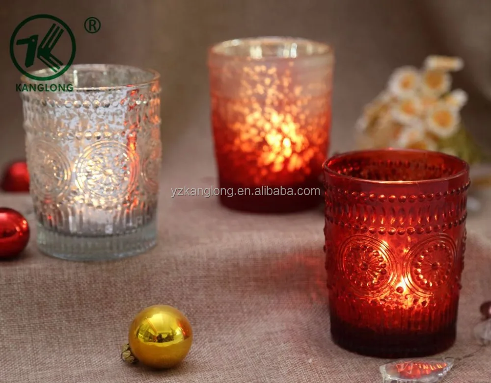 European Vintage Fashion Raised Pattern Glass Votive Candle Holders Tealight Candle Jar Lantern