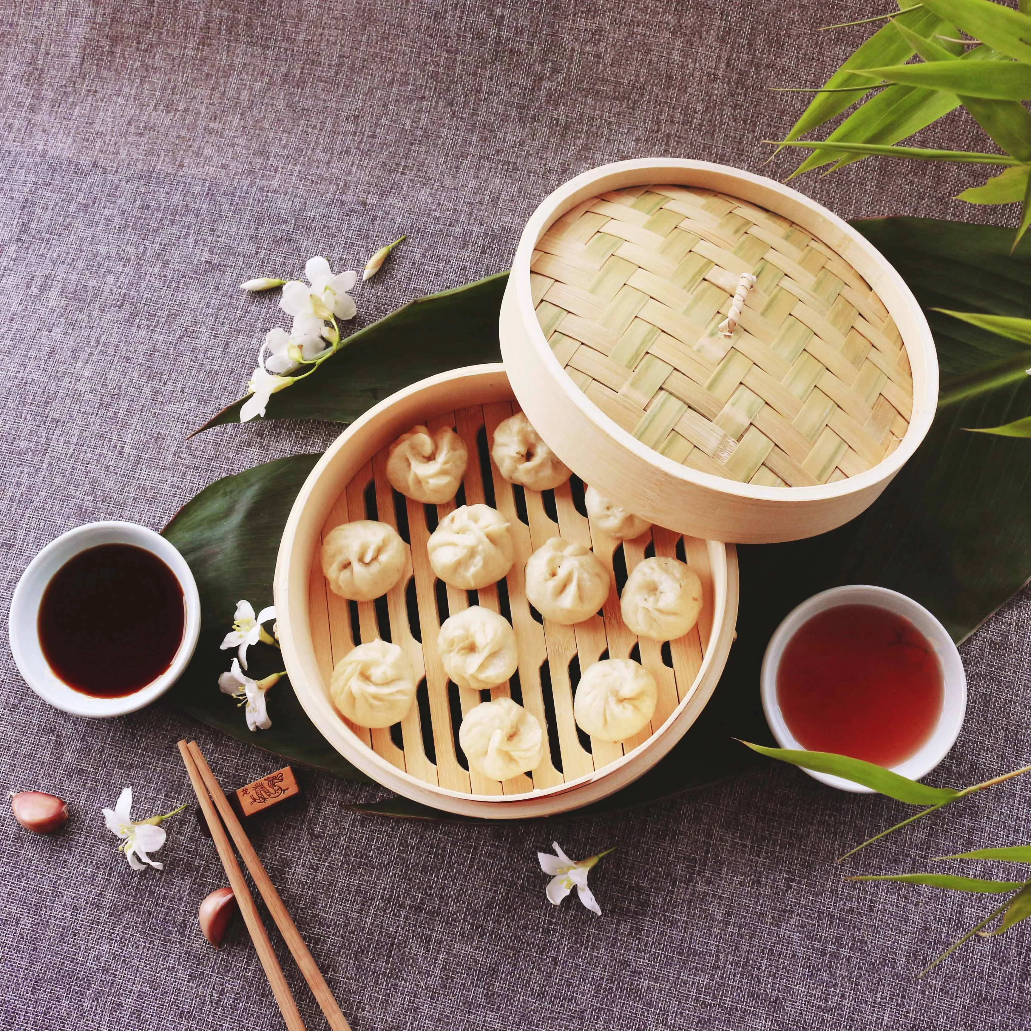 

2 Tier With Lid Dim Sum Dumplings Bamboo Steamer Fruit Basket Asian Food Steamer