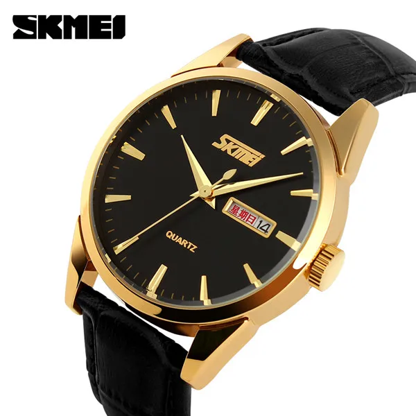 

Top Brand Luxury Skmei 9073 Watches Man Business Genuine Leather Week Date Clock Waterproof Fashion Quartz Men Wrist Watch 2018