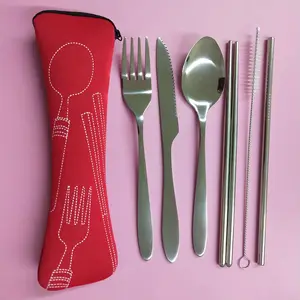 Image of Travel Portable Reusable Spoon Fork Knife Stainless Steel Silver Cutlery Set