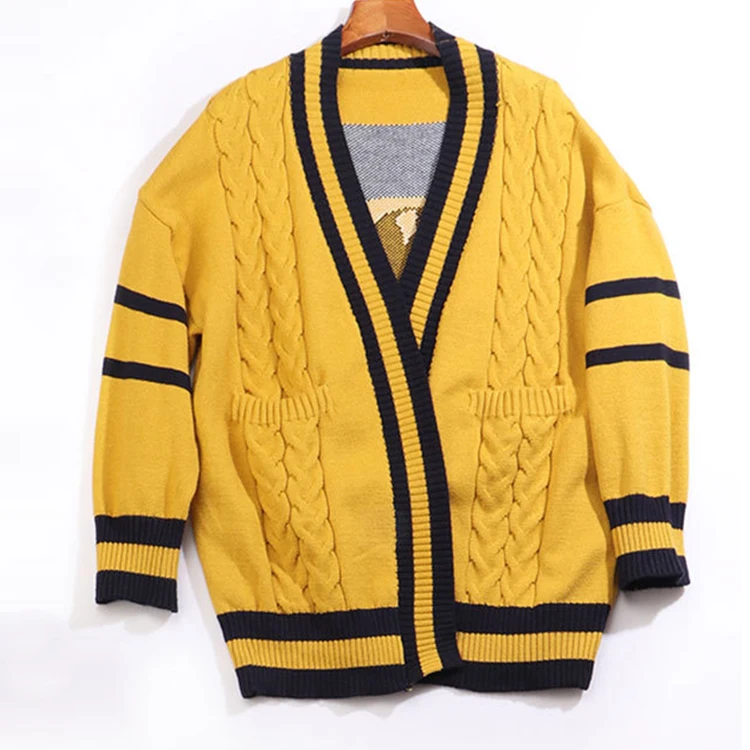 

Fashion stylish loose cable rib knitted button ladies fleece trench coat chunky sweater thick long women cardigans, Yellow or customized
