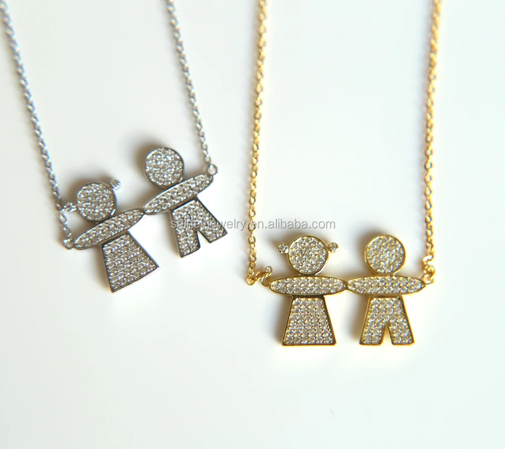 

2017 925 sterling silver micro pave cz cut girl boy charm cz choker necklace