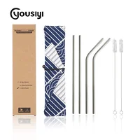 

18/10 Colorful 4pcs Stainless Steel metal Straws Set straw cardboard box with Pouch