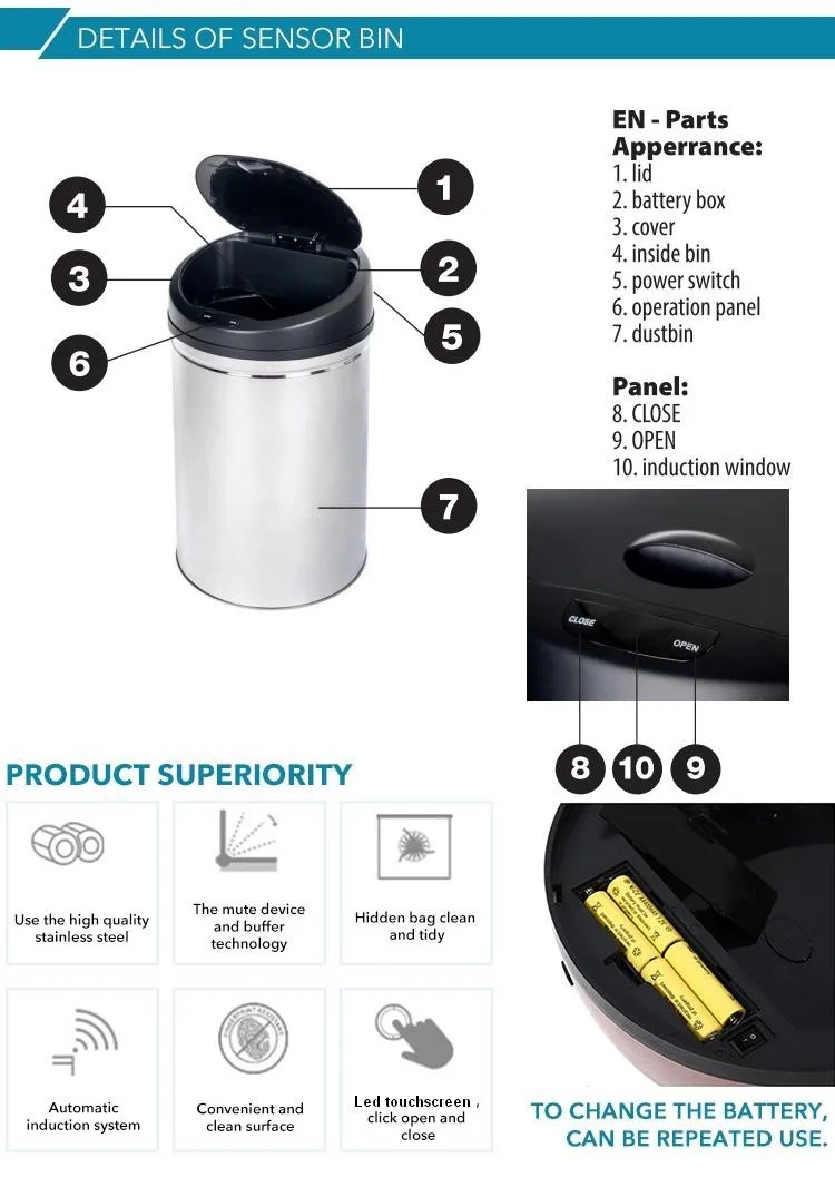 Home VonHaus 50L Sensor Bin Automatic Touchless Kitchen Waste Dustbin