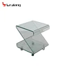 z shape bent glass coffee table with wheels