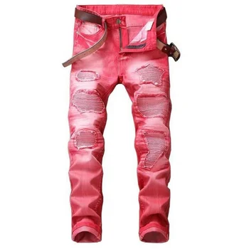 pink biker jeans