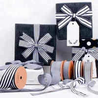 

HOT SALE Gift Box Wrapping Ribbon Black and White Striped Grosgrain Ribbon