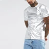 tshirts manufacturers mens fashion tshirt stretchy leather longline tshirt in metallic silver
