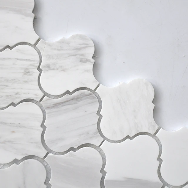 
Italy white lantern shape water jet marble mosaic tile for wall decoration 