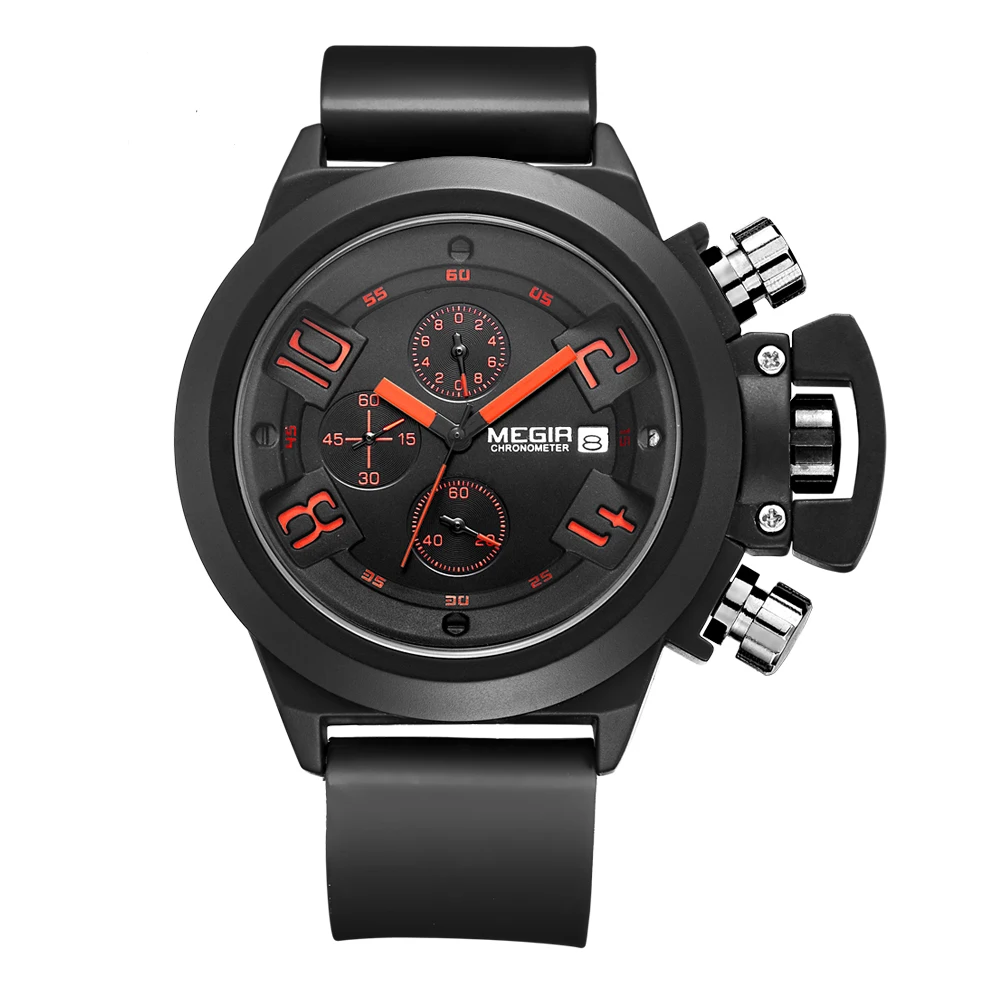 

Megir 2002 Men Watch Chronograph Waterproof Silicone Sport Watch, Black and white