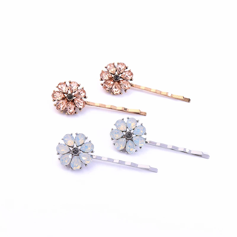 

ts00249 Wholesale Fashion Hair Accessories Jewelry Opal Stone Elegant Flower Gold Plated Hair Clips