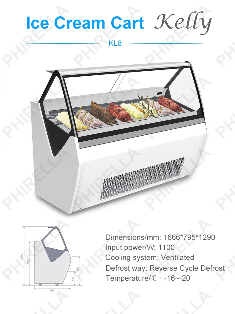 Commercial Mobile Soft Serve Ice Cream Topping Display Scoop Cooler