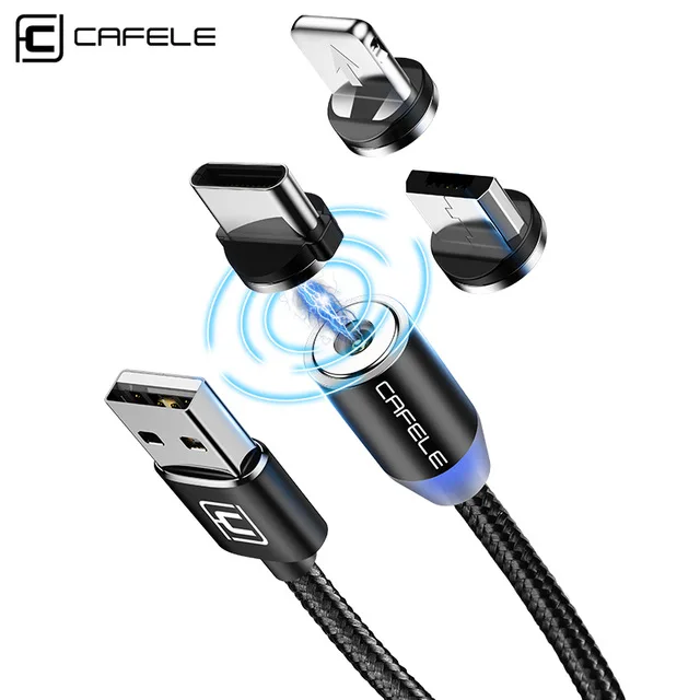 

Cafele Hot sale 3 in 1 Magnetic USB Cable Led Multi Micro Type C IOS Magnetic Cable Charger Magnet Fast Charging Cable, Black;red;white