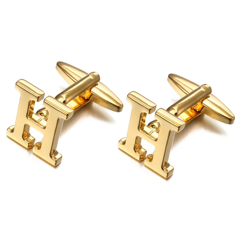 

Cheap Alphabet Letter H Cufflinks For Men High Quality Gold/Silver Color Shirt Custom Made Business A- Z Letter Cufflink