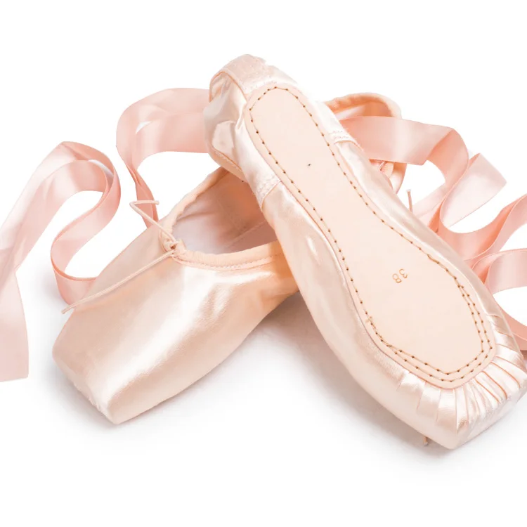 

7000054 High Quality Factory Sansha Style Satin Professional ballet pointe shoes With Inner Cushion, Light pink