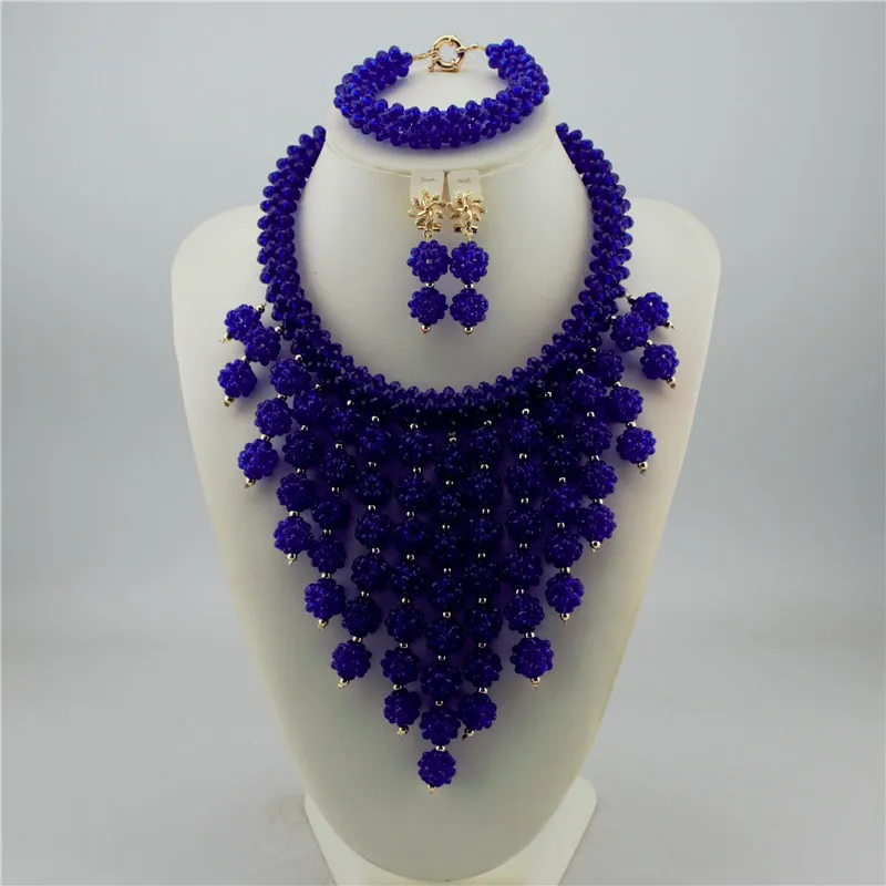 

New arrival Wedding Jewelry Set Crystal Necklace Earrings Royal blue african jewelry set, Picture
