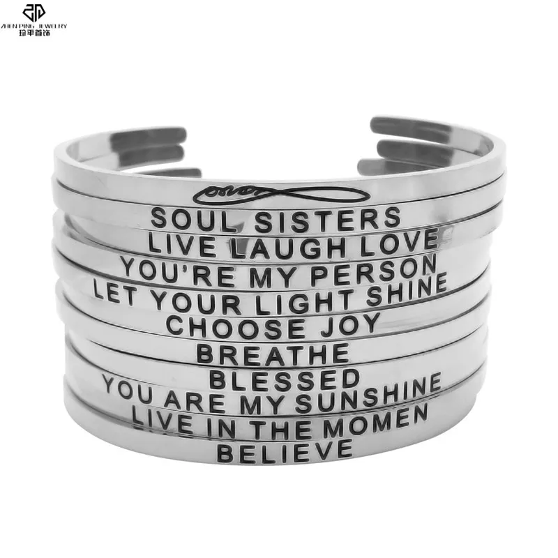 

Perfect Gift Custom Engraved Inspirational Jewelry Premium Stainless Steel Cuff Bangle Bracelet