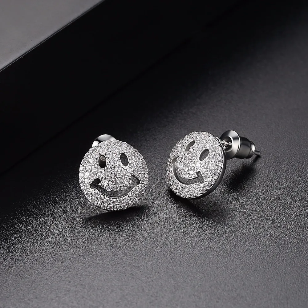 

LUOTEEMI Top Quality Tiny Zircon Crystal Micro Paved Smile Face Stud Earrings For Women Fashion Brincos Ladies Girl Gift Jewelry