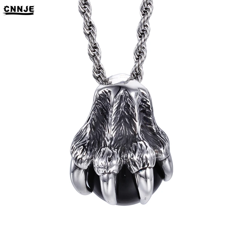 

Wholesale Men's Jewelry Natural Stone Pendant Necklace Black Onyx Dragon Claw Pendant, Silver