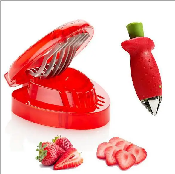 

New best selling kitchen accessories vegetable and fruit tools strawberry huller strawberry slicer, Red