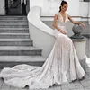 Elegant lace appliques wedding dress cap sleeves special lace court tail deep V neck mermaid wedding dress with Jacket bridal
