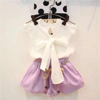 

2018 summer new girl lady fan bow tie sleeveless shirt plus five skirt pants suit, Pic color