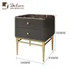 Bedroom Furniture Titanium Stainless Steel Legs 2 Drawers High Gloss Black Night Stand Luxury End Table