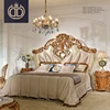 French Style Palace Luxury Fabric double bed high end wood carved king queen size sleeping antique bed