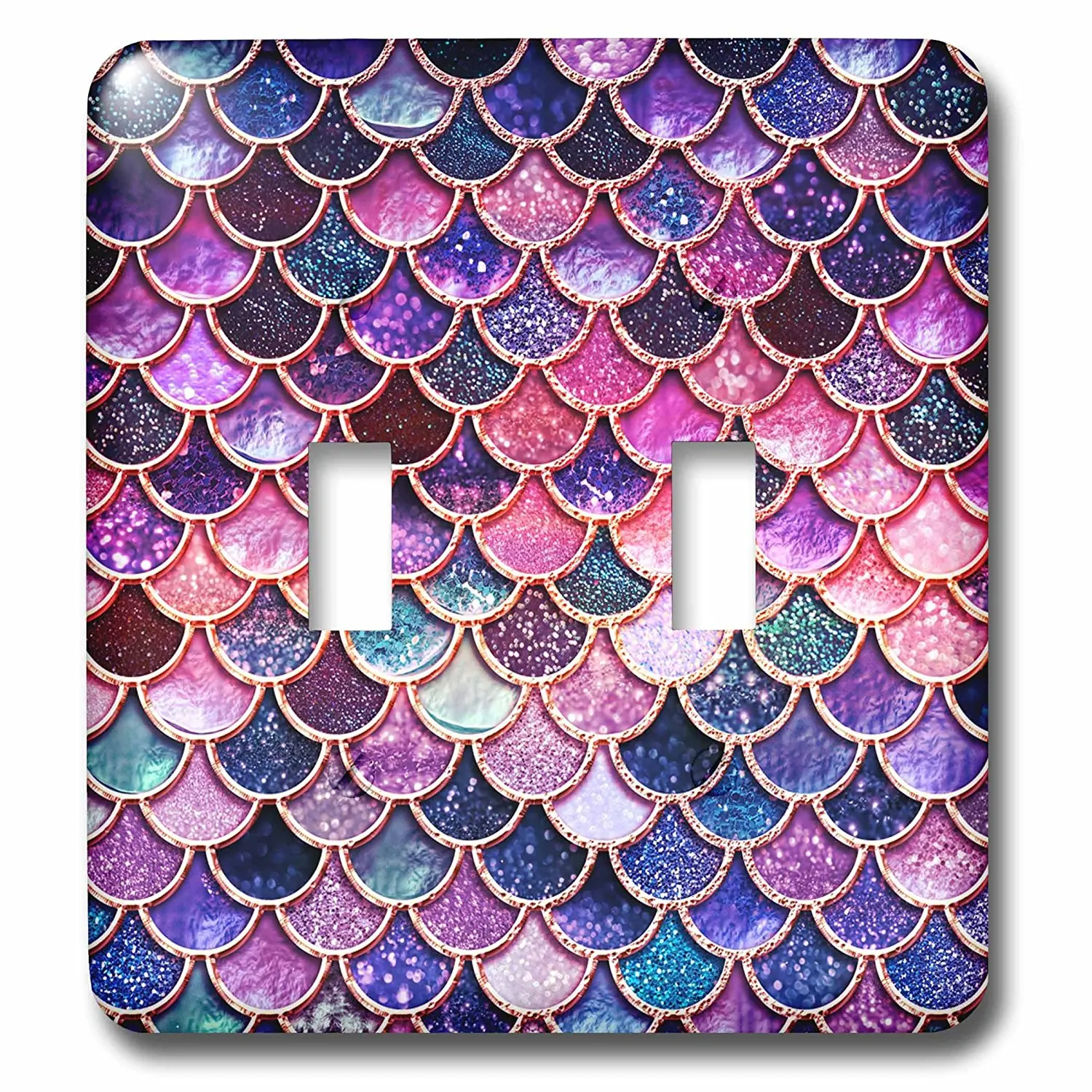 3dRose Uta Naumann Faux Glitter Pattern - Multicolor Girly Trend Pink Luxury Elegant Mermaid Scales Glitter - Light Switch Covers - double toggle switch (lsp_272859_2)