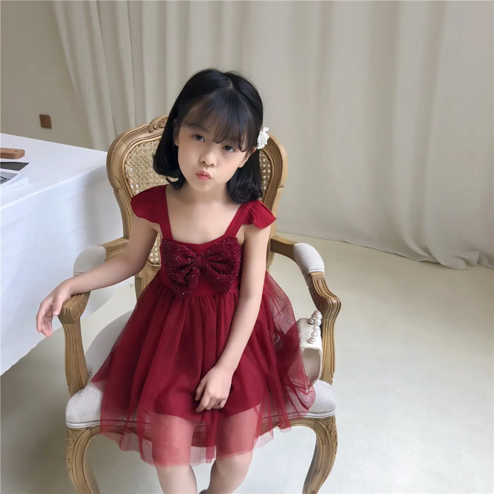 

Spot Small and medium children's dress summer dress sling big bow princess dress