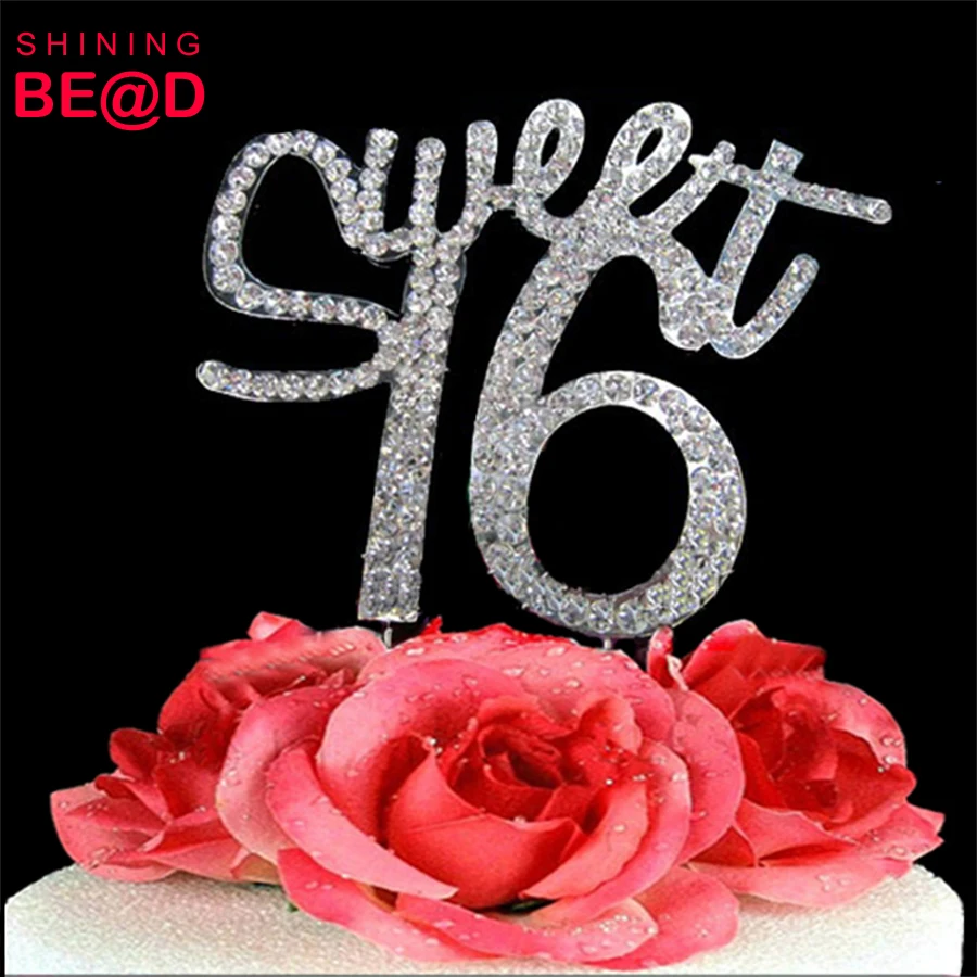 Wonderbaar Silver Jewelry Sweet Sixteen Birthday Cake Topper 16th Rhinestone LJ-99