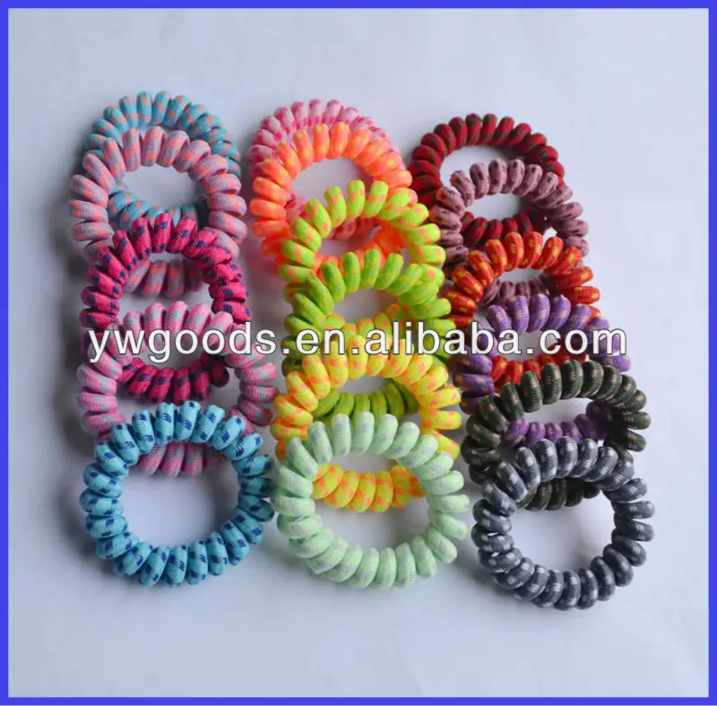 Fabric Covered Plastic Spiral Hair Ties Bracelets Fabric Covered Plastic Spiral Hair Ties Bracelets Decorated Phone Line Band New