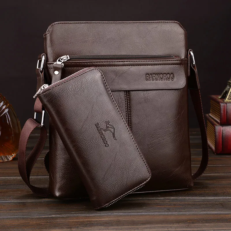 

Wholesale Man Casual Travel PU Single-shoulder Business Messenger Bag with wallet, Black/dark brown/khaki