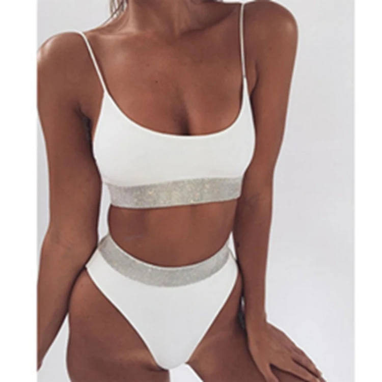 

Swimwear Women Sexy Bikini high waist Halter Top Swimsuit Brazilian Bikini Set Beach wear Bathing Suits, White, wine red, black