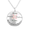Round Tag Pink Ribbon Breast We Will Fight Together Cancer Awareness Pendant Necklace