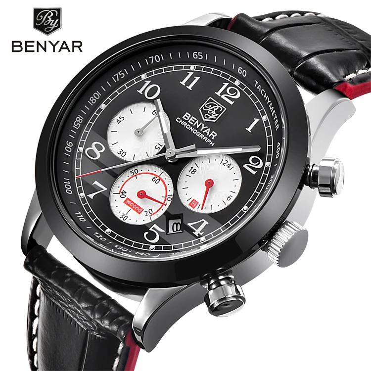 

BENYAR BY 5107 Sports Multifunction Men's Wrist Watches Leather Strap Luxury Males Chronograph Quartz Clock Male Wristwatch