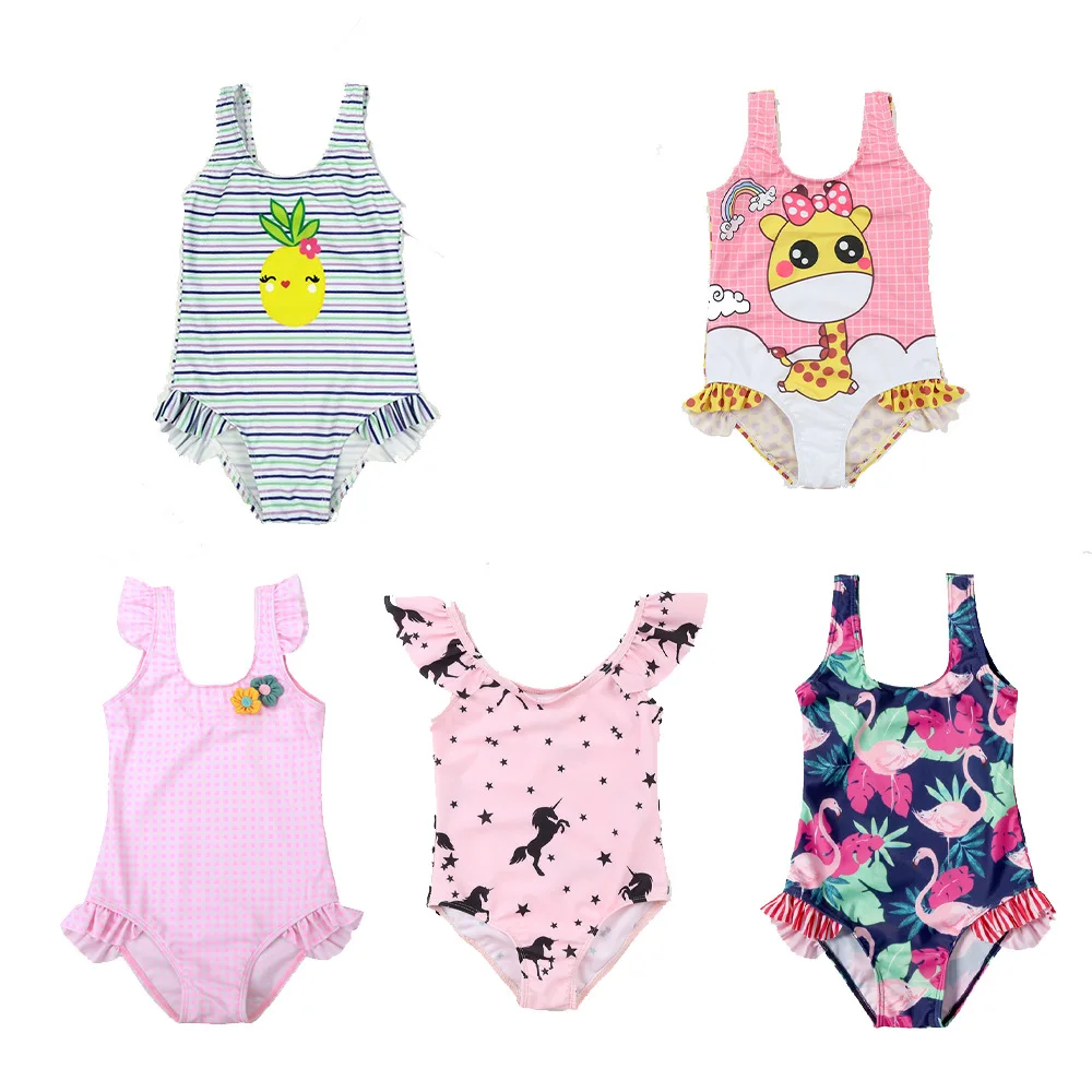 

2019 China OEM Fashion Cartoon Flamingo Swimsuit Lovely Girl New Swimwear Suit Kids, As show