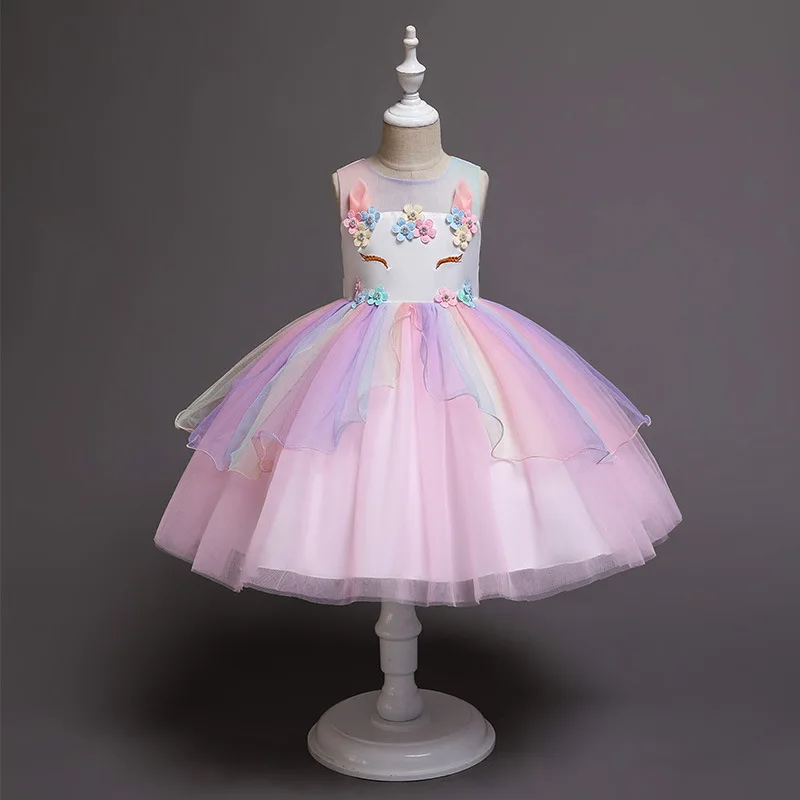 

factory wholesale princess unicorn girl dress for kids birthday