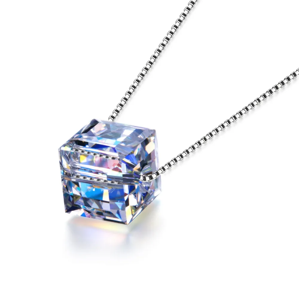 

Simple 925 Sterling Silver Chain Design Cube Pendant Necklace, Colored