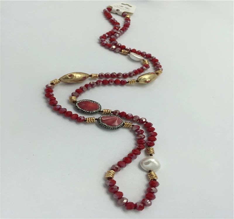 

Wholesale price high quality handmade long glass bead necklace, Red,blue,green