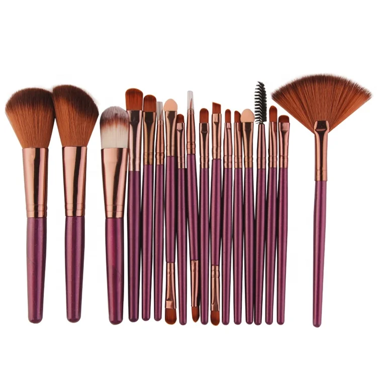 

18 pcs natural cosmetic concealer makeup brush set, Pink;black.purple;green;brown