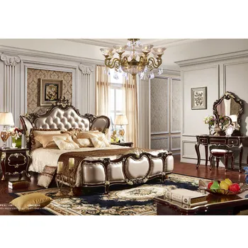 High Quality European Style Carved Flower Wine Red Bedroom High Quality European Style Carved Flower Wine Red Bedroom