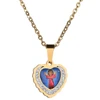 Clear Crystal Baby Jesus Heart Shape Pendant Necklace Gold Titanium Stainless Steel Bling Necklace Catholic Jewelry
