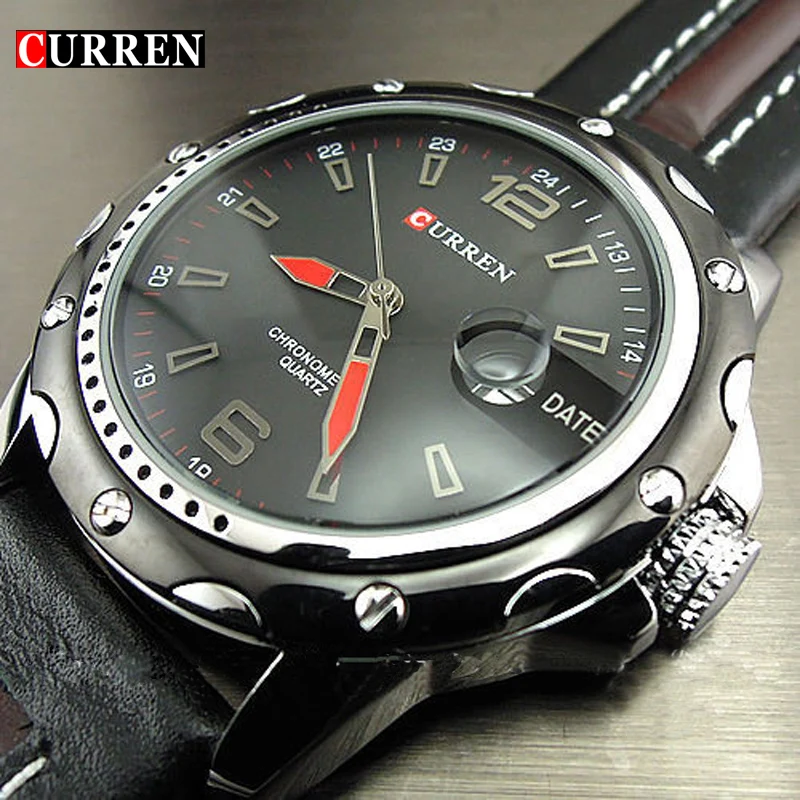

NEW FASHION CURREN BRAND MALE HAND DATE BLACK BROWN LEATHER STRAPS MENS QUARTZ WRIST WATCH 3ATM WATERPROOF WRISTWATCH, N/a