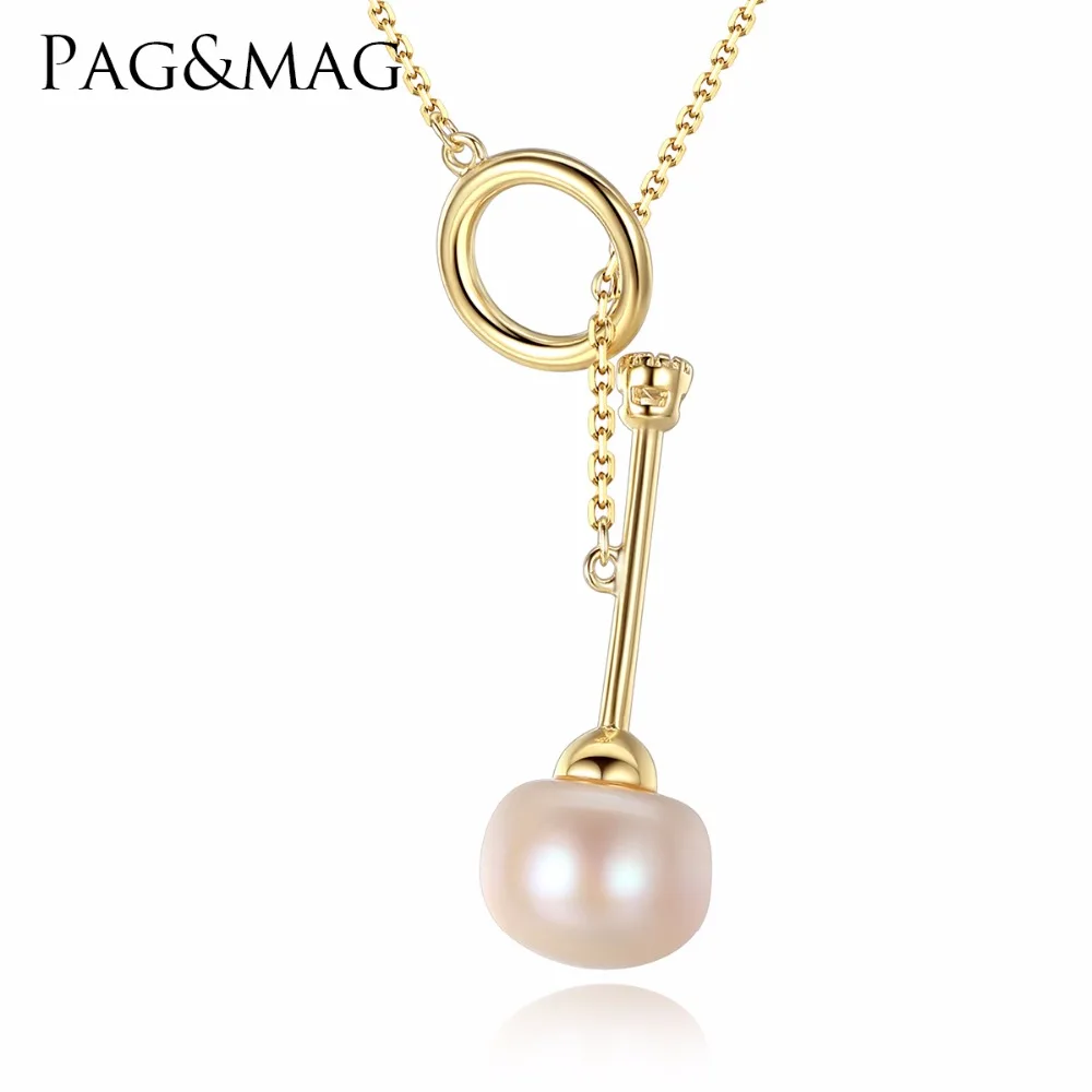

Pag&Mag Korea Style Unique Key Shaped Pendant Necklace With Single Pearl & Silver Circle Shape Necklace Jewelry For Women Party