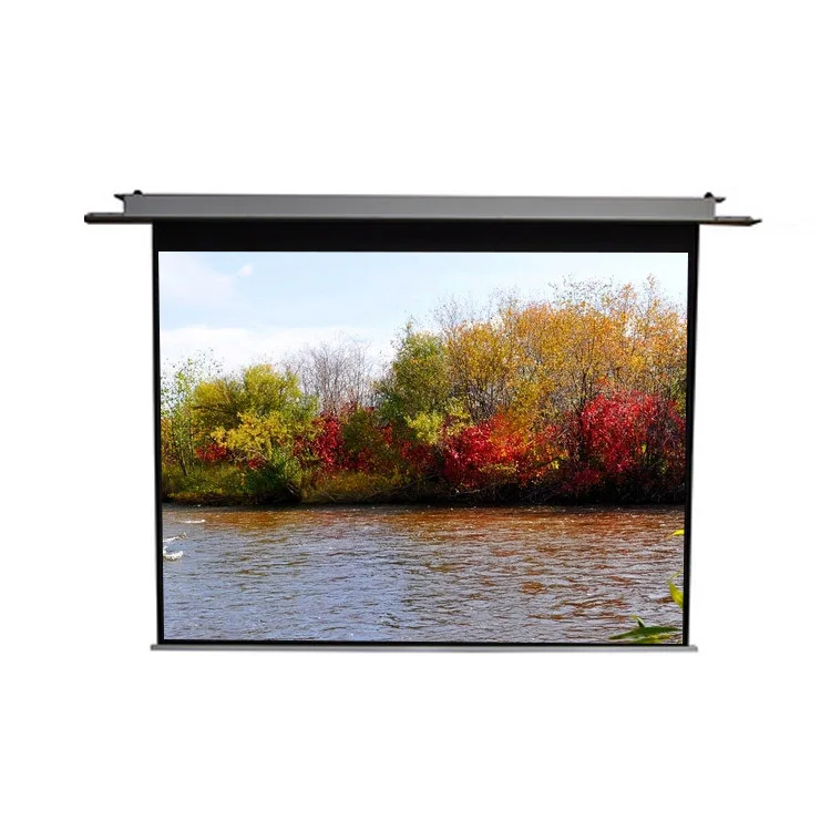 

electric tubular motor HD projector screen motorized 16:9 for home theater business and education, White;transparent;black;grey